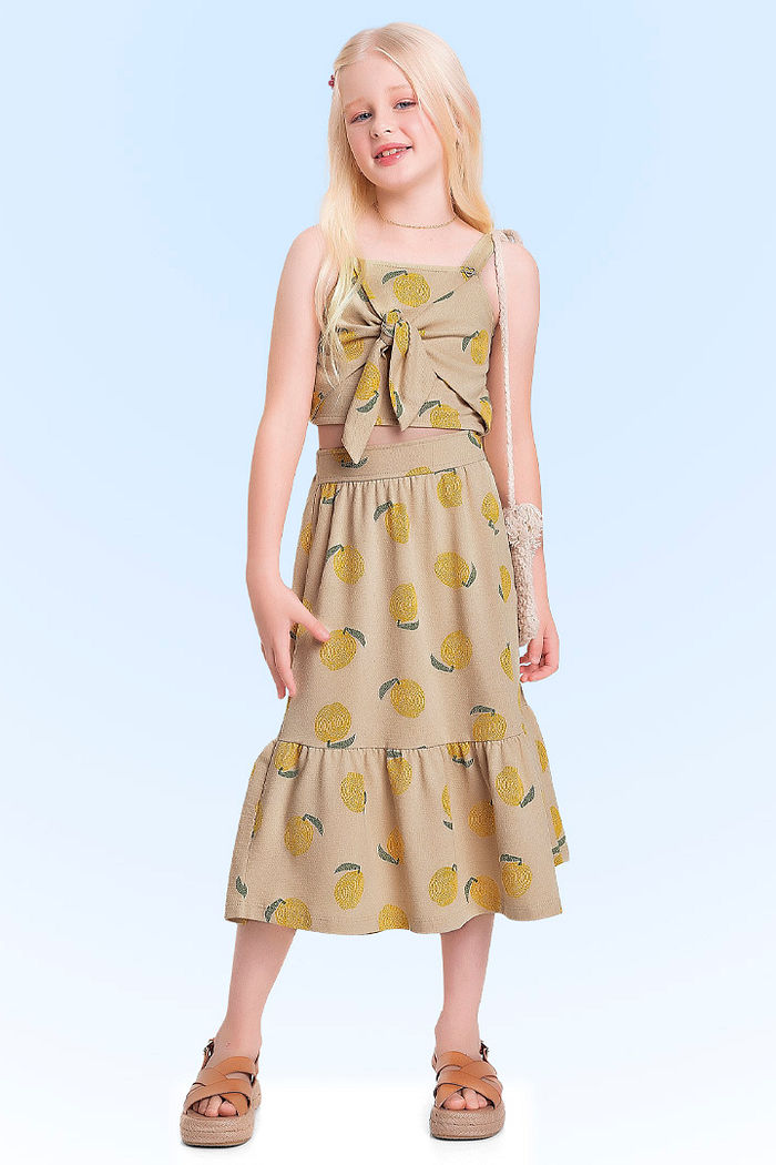 Conjunto top e saia midi em malha florence