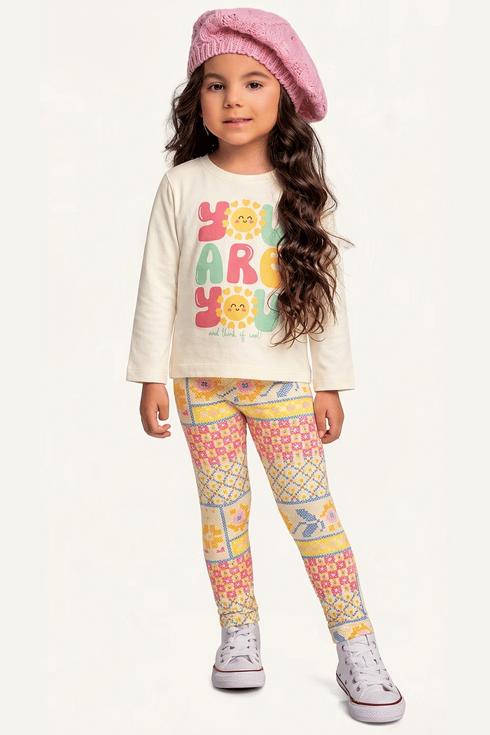 Conjunto blusa manga longa em meia malha e legging em cotton leve sol