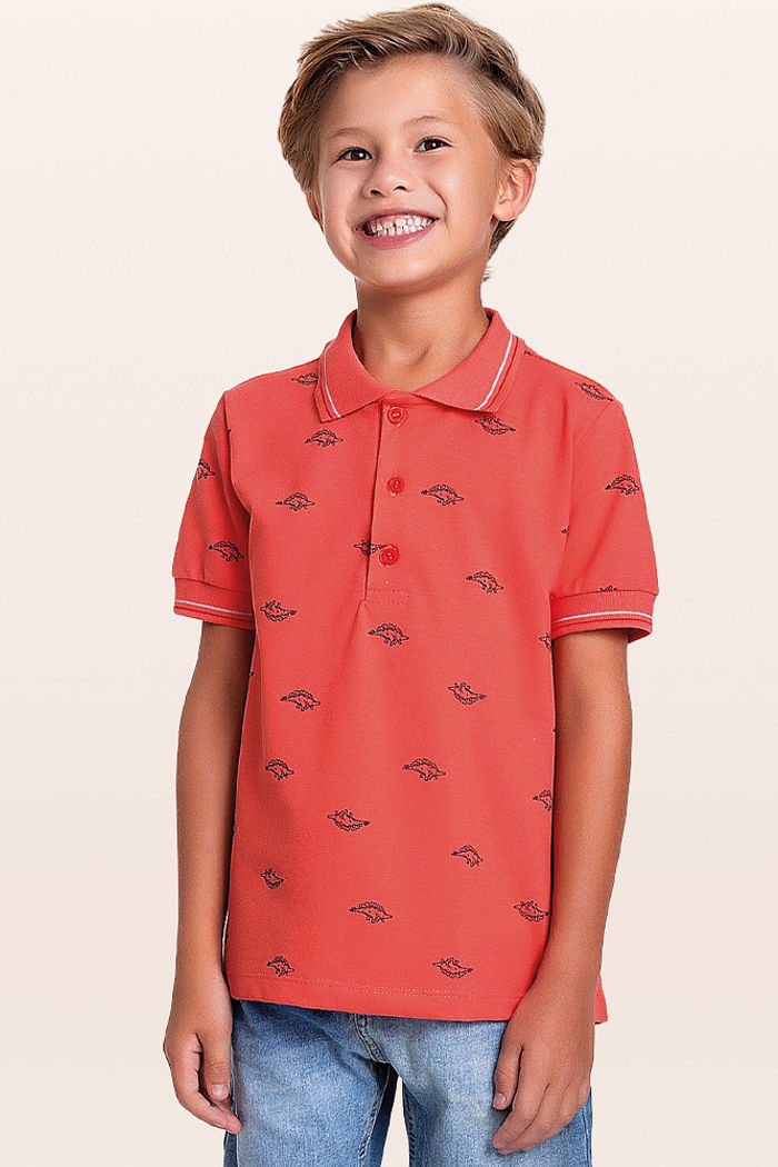Camisa polo em meia malha piquet dinossauro
