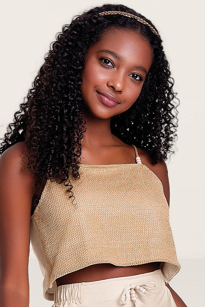 Top com miçangas nas alças em malha florence