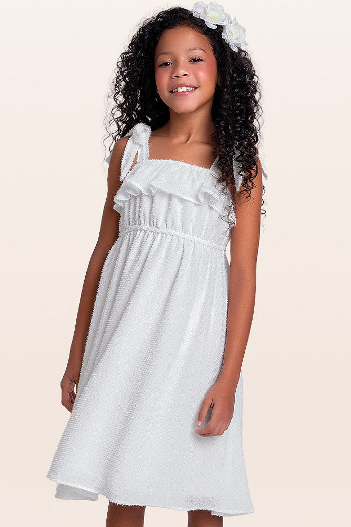 Vestido alça em tecido de brilho com forro