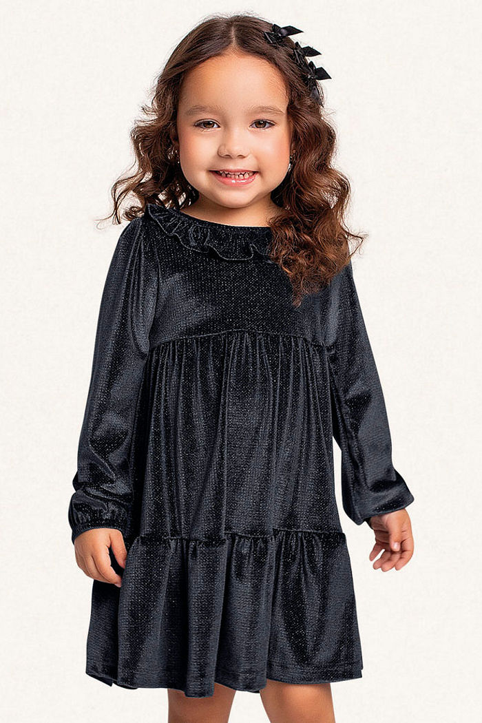 Vestido em plush lurex com babado