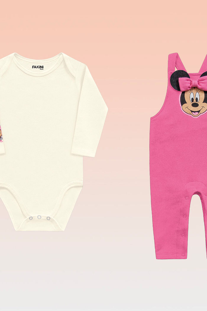 Conjunto body manga longa e macacão Minnie