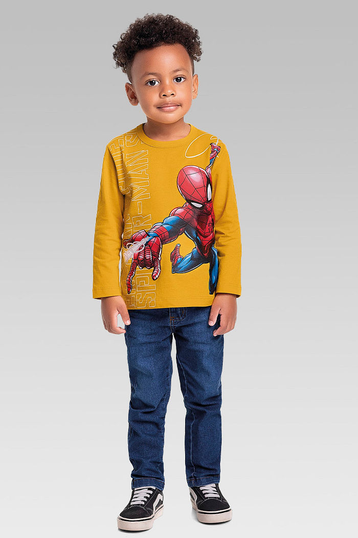 Camiseta manga longa em meia malha homem-aranha