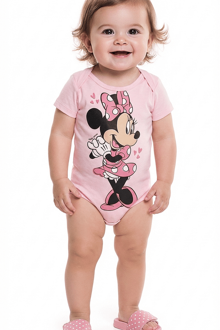 Body manga curta em suedine Minnie