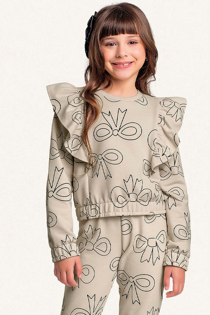 Conjunto blusão e calça em moletom laço