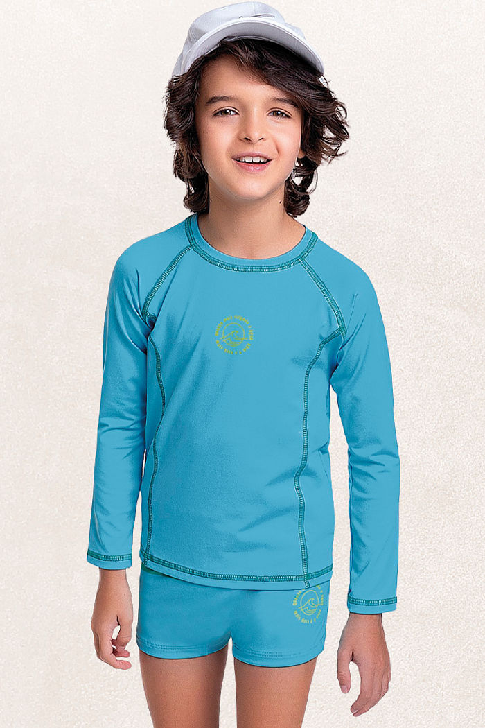 Camiseta manga longa praia costura contraste