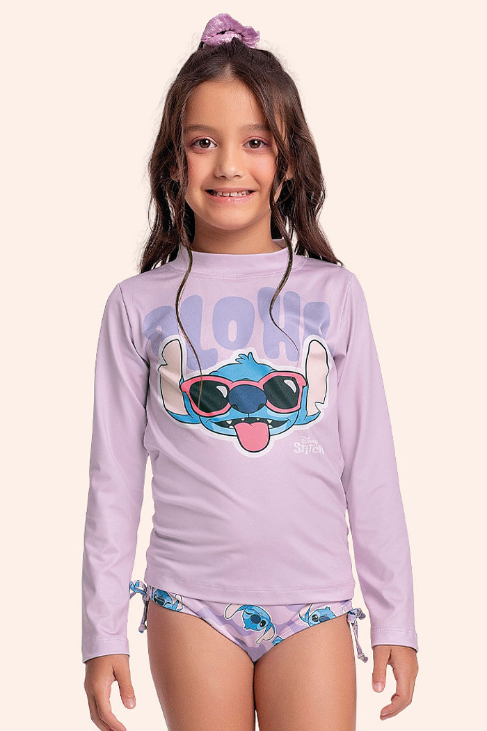 Conjunto blusa manga longa e calcinha Stitch com cordão regulador