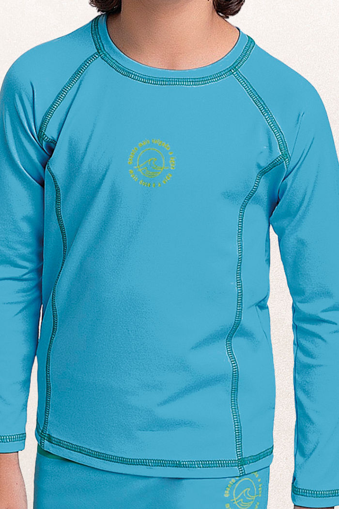 Camiseta manga longa praia costura contraste