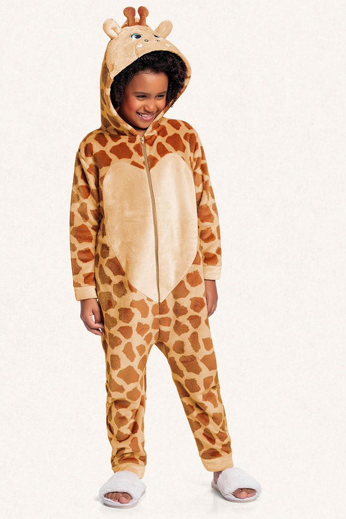 Kigurumi girafa em tecido fleece