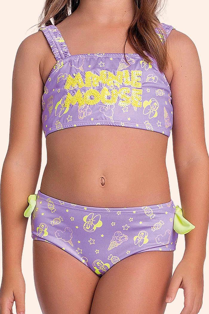 Conjunto biquíni top, calcinha e amarrador minnie com forro em cotton poliéster