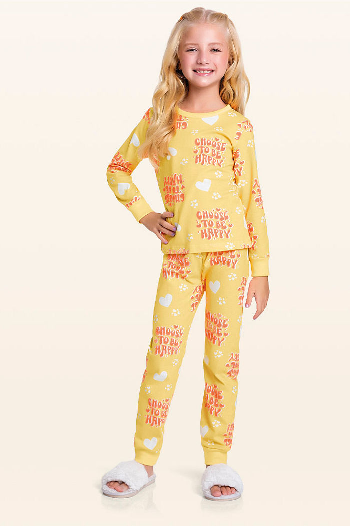 Conjunto pijama blusa manga longa e calça happy