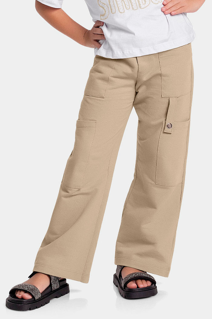 Calça wide leg em moletinho com martingale