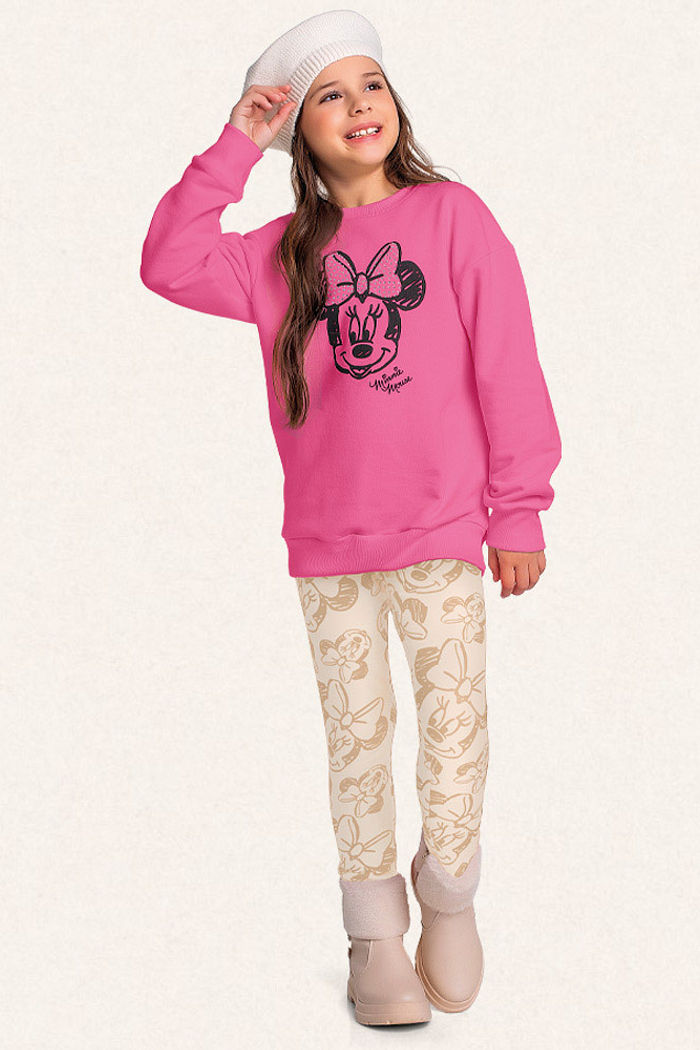 Conjunto blusão em moletom e legging em molecotton Minnie