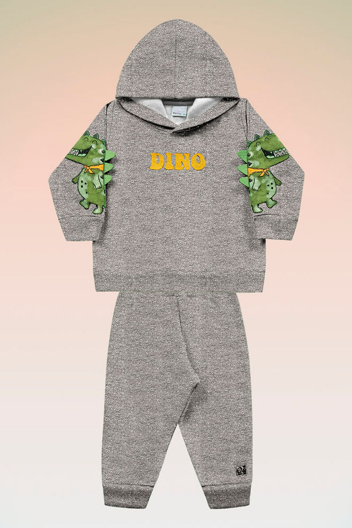 Conjunto blusão com capuz e calça em moletom molinê