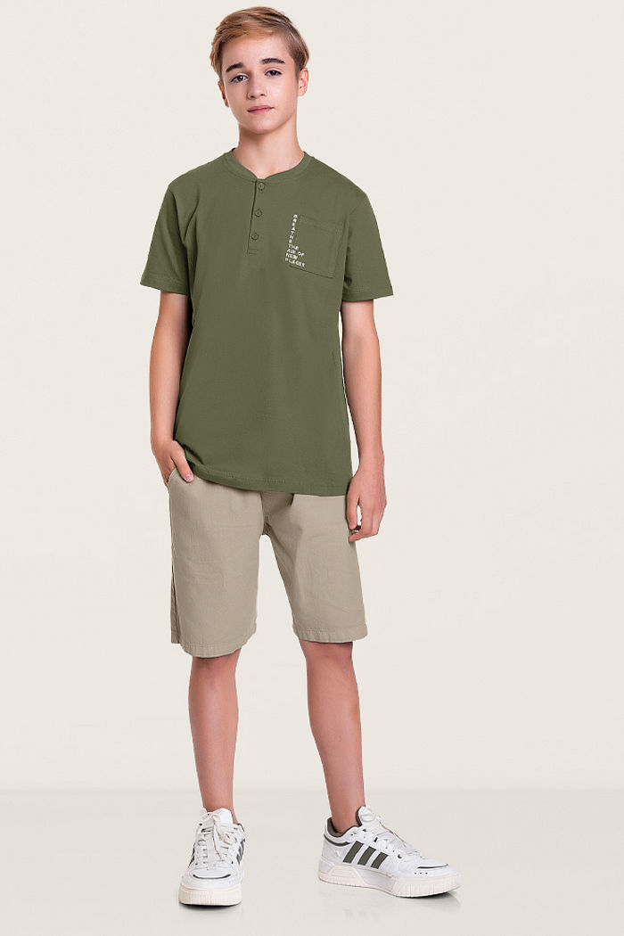 Conjunto camiseta com gola juvenil e short liso