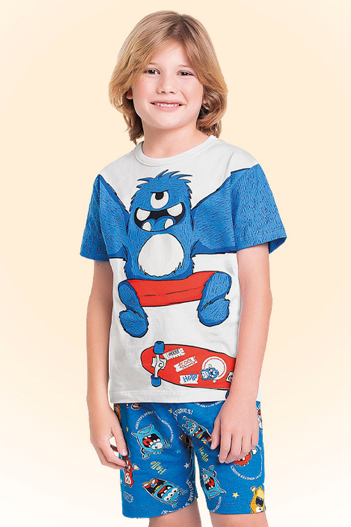 Conjunto pijama camiseta e bermuda em meia malha