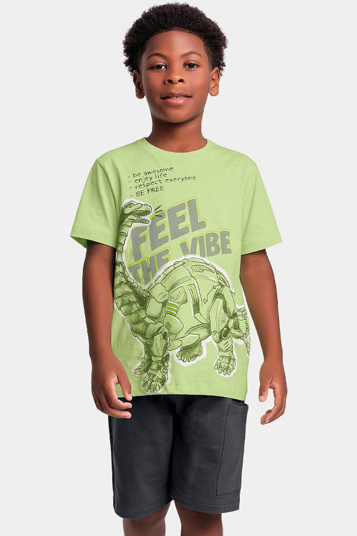 Conjunto camiseta dinobot e bermuda em moletinho
