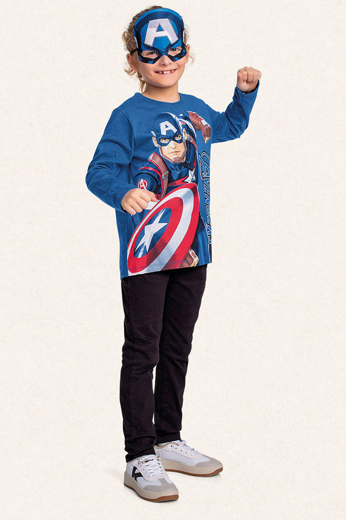 Camiseta manga longa em meia malha com máscara Os Vingadores