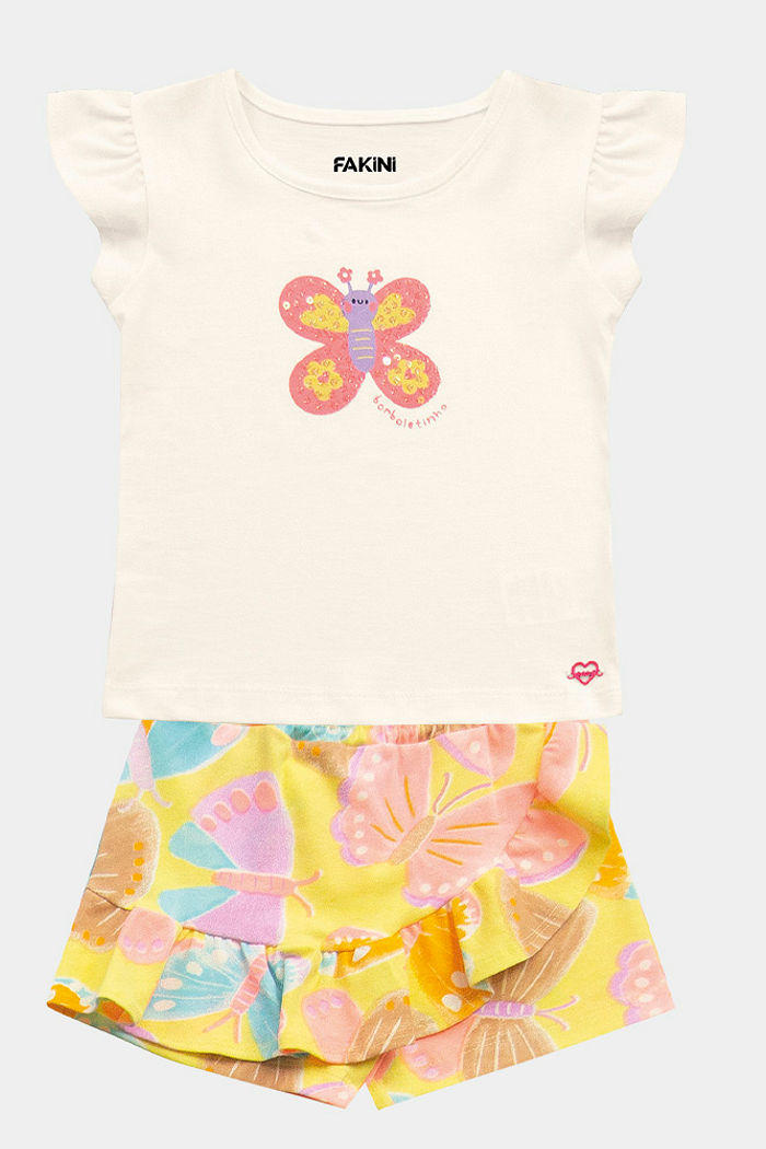Conjunto blusa e short-saia de borboleta