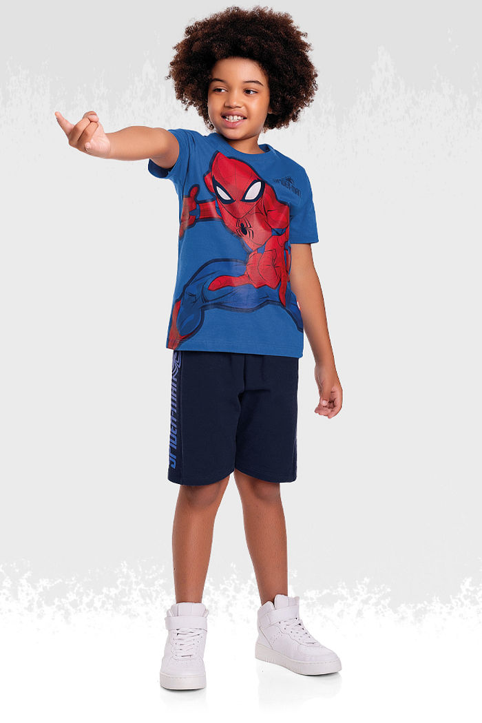 Conjunto camiseta meia malha e short homem-aranha