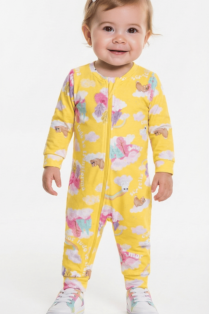 Macacão manga longa em plush poly