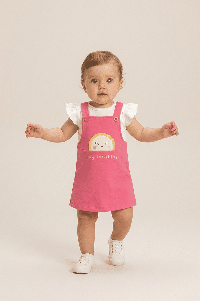 Conjunto bebê body manga curta e salopete my sunshine