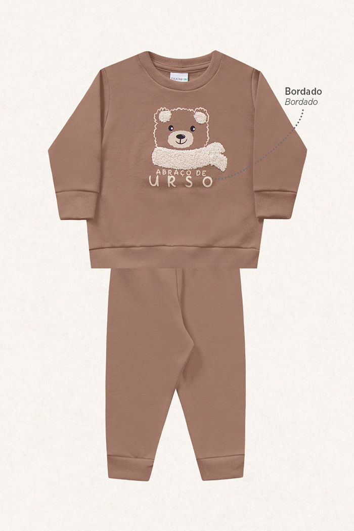 Conjunto blusão e calça em moletom abraço de urso