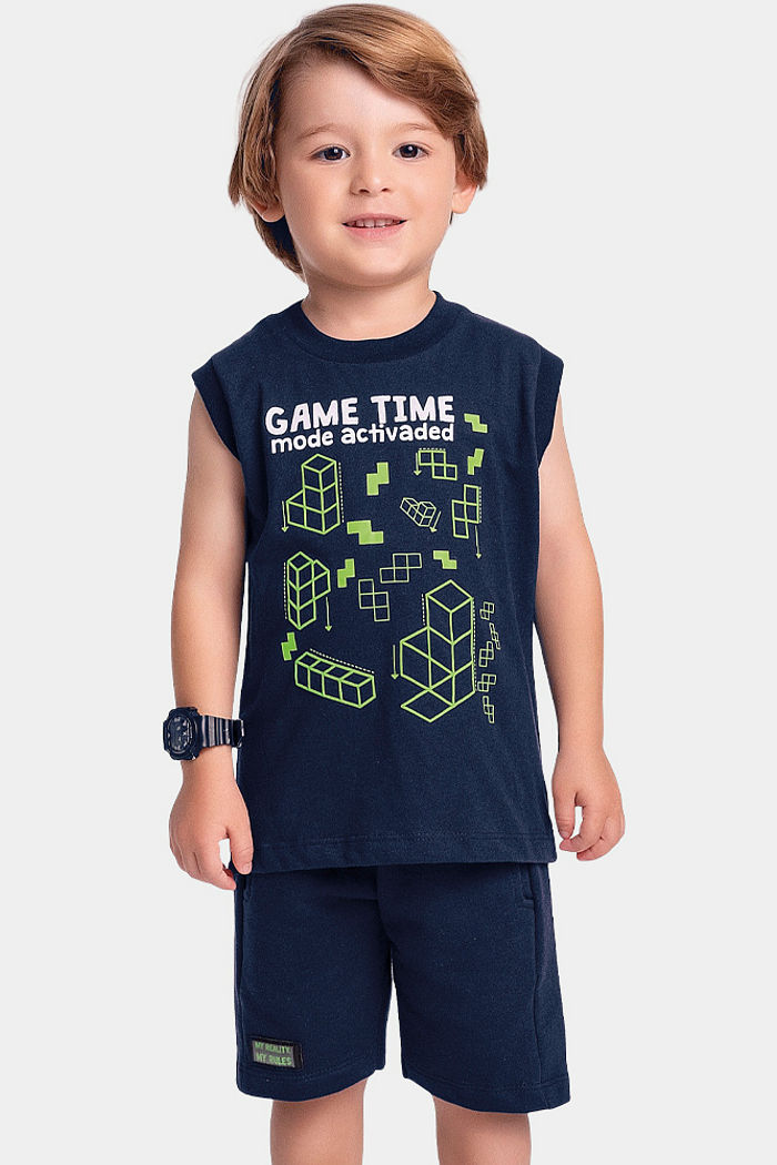 Conjunto regata game time e bermuda em moletinho