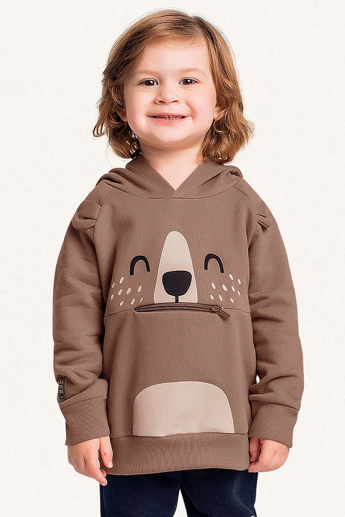 Conjunto blusão com capuz e calça em moletom urso