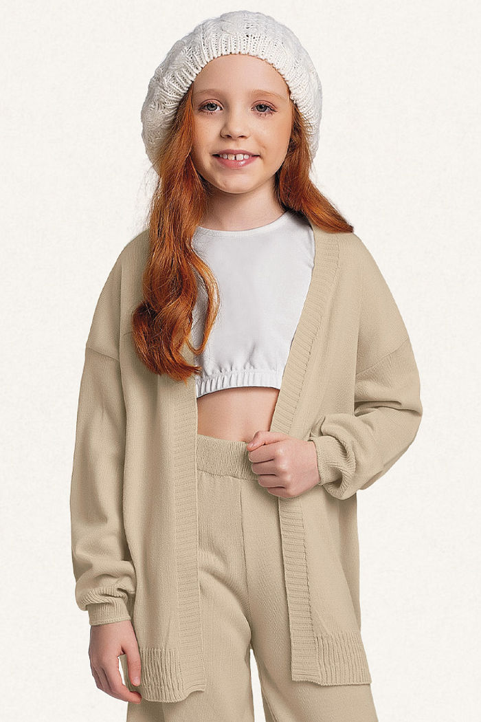 Conjunto top em cotton e casaco aberto em tricot