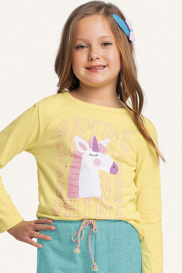 Blusa manga longa em meia malha unicórnio shine