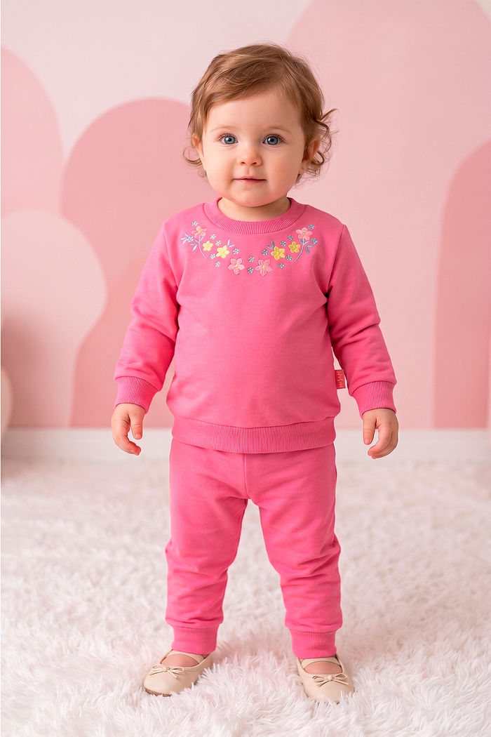 Conjunto blusão e calça em moletom flor