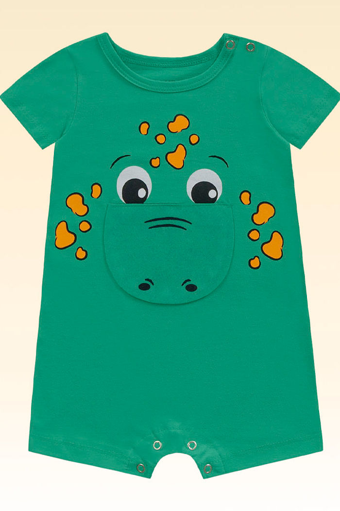 Macacão em meia malha com estampa de dinossauro