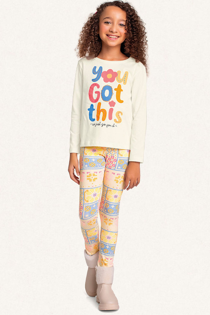 Conjunto blusa manga longa em meia malha e legging em cotton leve you got this