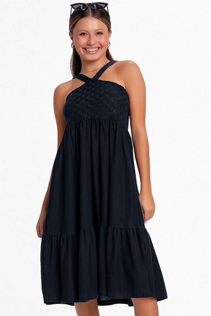 Vestido em malha florence com frente em tricot