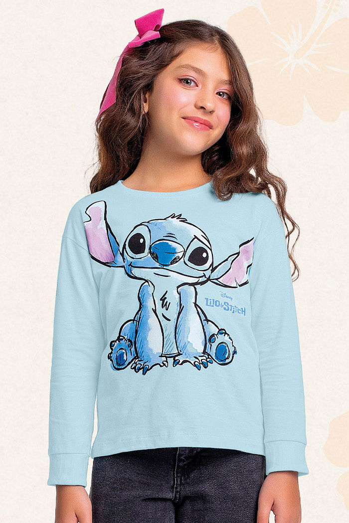 Blusa manga longa em meia malha Lilo & Stitch
