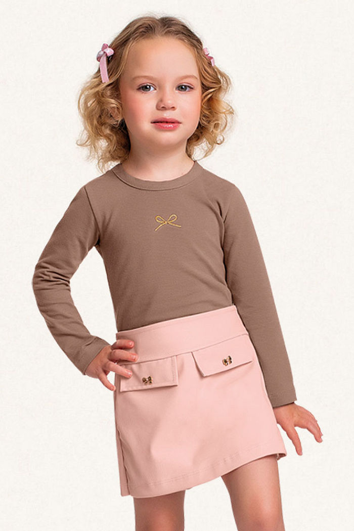 Conjunto blusa manga longa em cotton e short-saia em PU laço