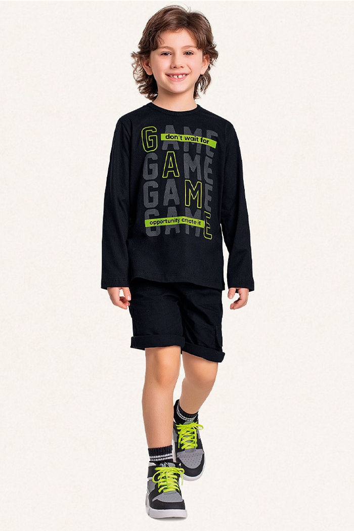 Camiseta manga longa em meia malha game