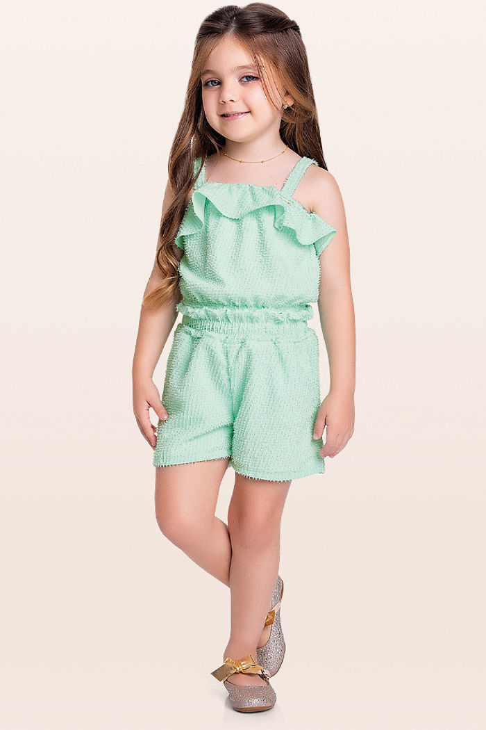 Conjunto regata e short em tecido de brilho