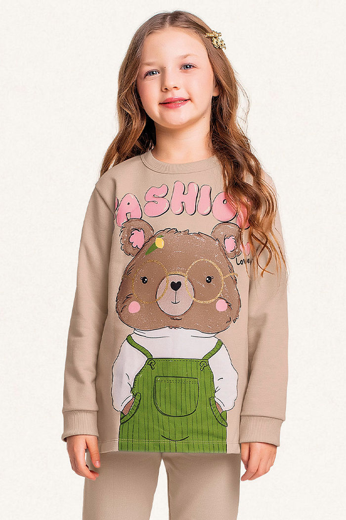 Conjunto blusão e calça em moletom molinê urso