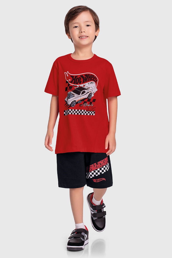 Conjunto blusa hot wheels e short em moletinho