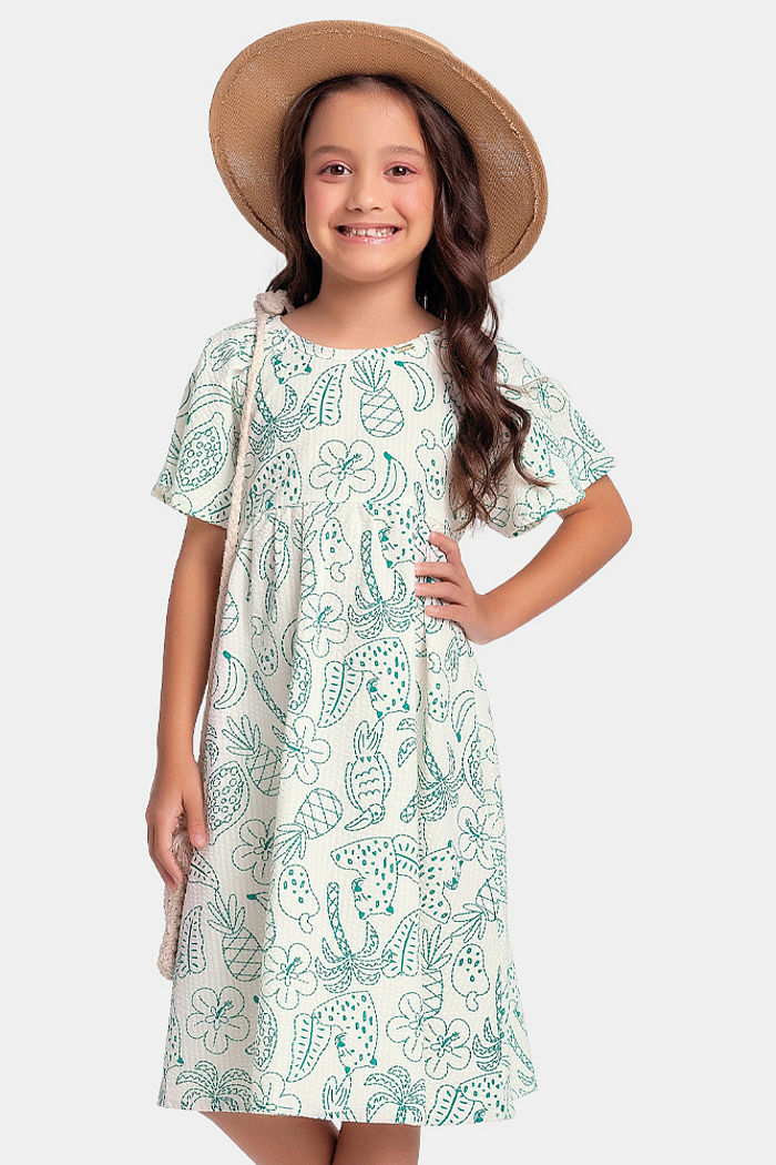 Vestido tropicana em tecido anaruga liso