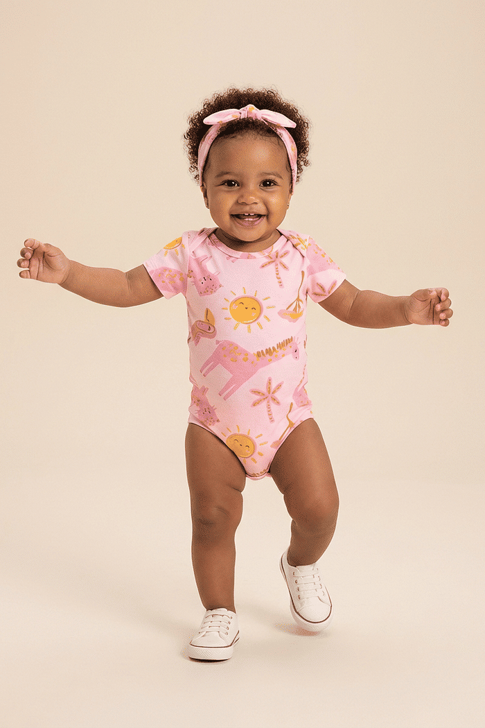 Conjunto body e faixa bebê estampa safari