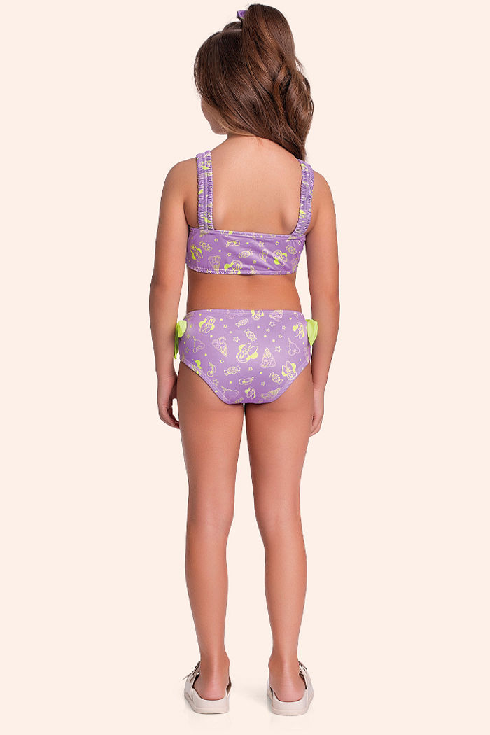 Conjunto moda praia Minnie com top, calcinha e amarrador