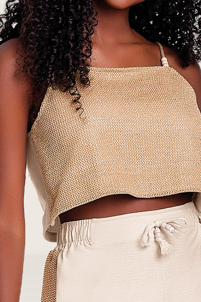 Top com miçangas nas alças em malha florence