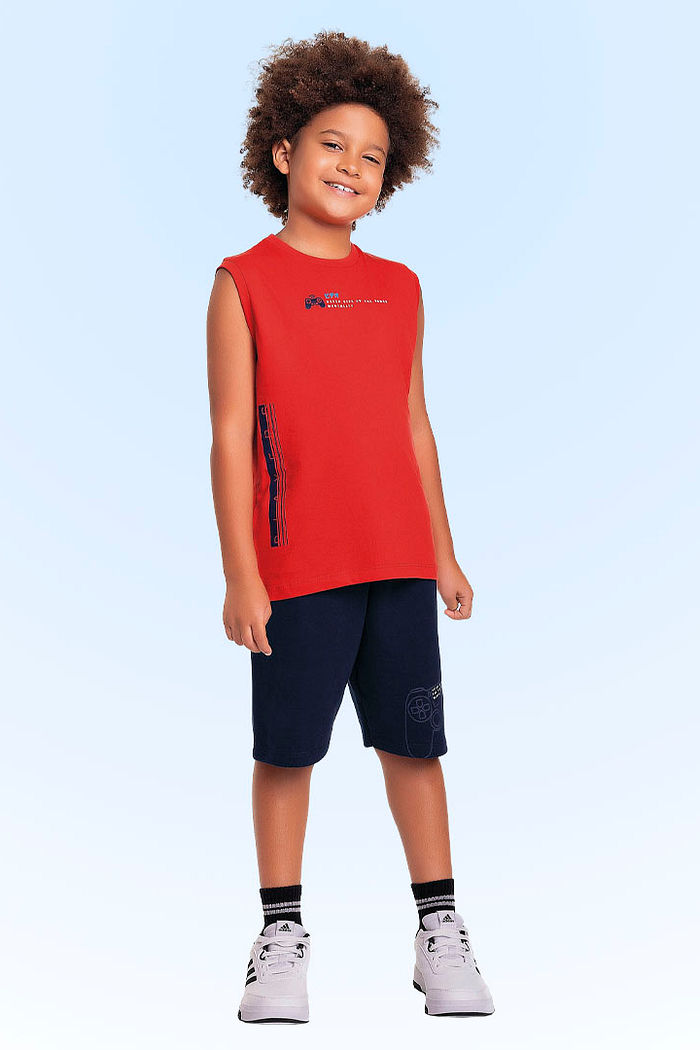 Conjunto regata em meia malha e bermuda em moletinho