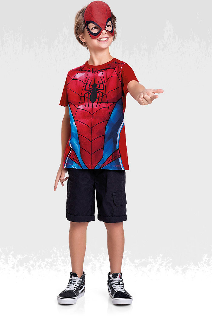 Camiseta em meia malha homem-aranha com mascara