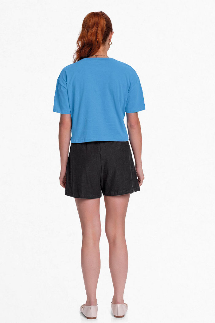 Conjunto blusa silk 3D e short em cotton flamê com amarração