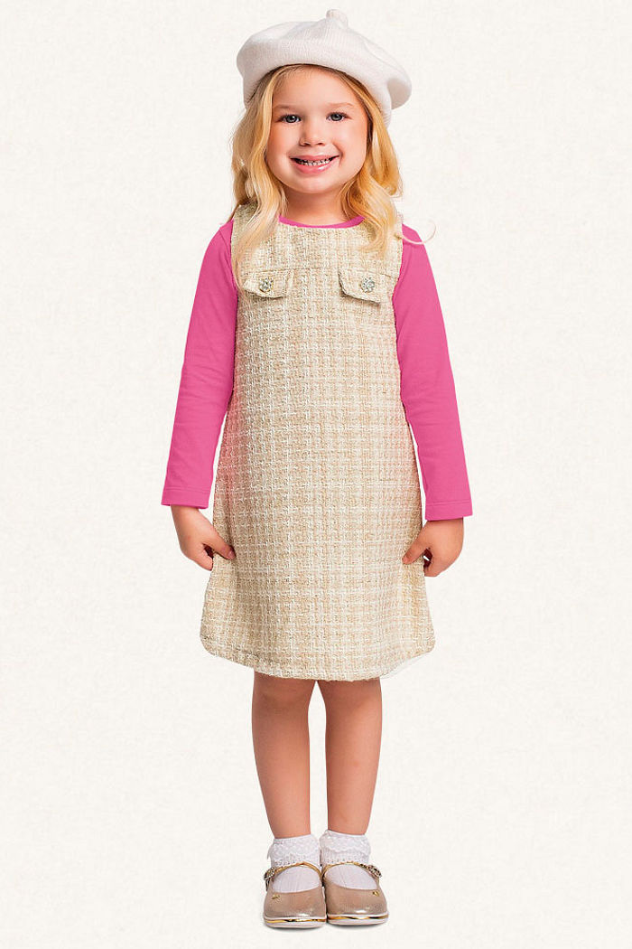 Conjunto blusa manga longa em cotton e vestido em Tweed